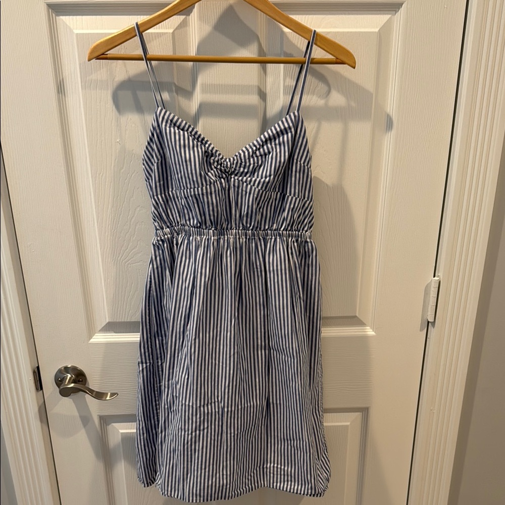 J. Crew Blue and White Striped Midi Dress
